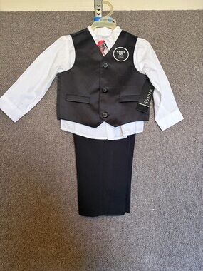 George Boys Pinstripe Black Vest with White Shirt Set